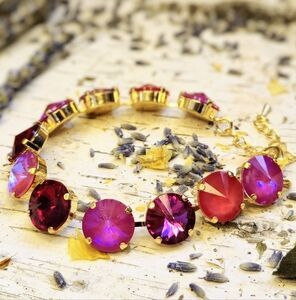 Pink Rose Sangria Crystal In Classic Tennis Bracelet In 18K Gold Plated
